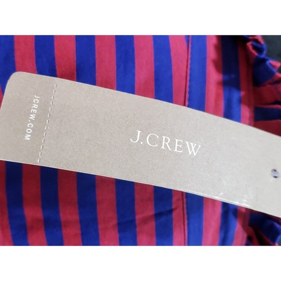 J. Crew Red & Blue Striped Long Sleeve Ruffle Trim Tuxedo Top Blouse XS - Picture 9 of 16